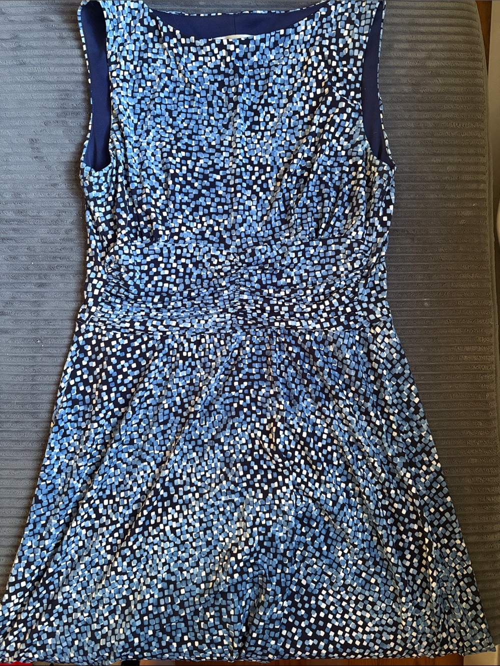 Sleeveless Blue Patterned A-Line Dress